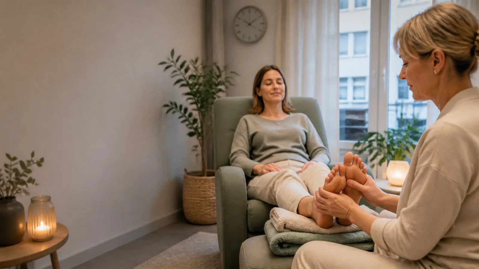 Ruhige 60-minütige Wellness-Fußmassage zu Hause