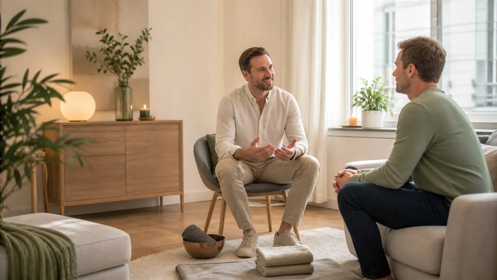 Persönliches Vorgespräch vor einer Wellness-Fußmassage